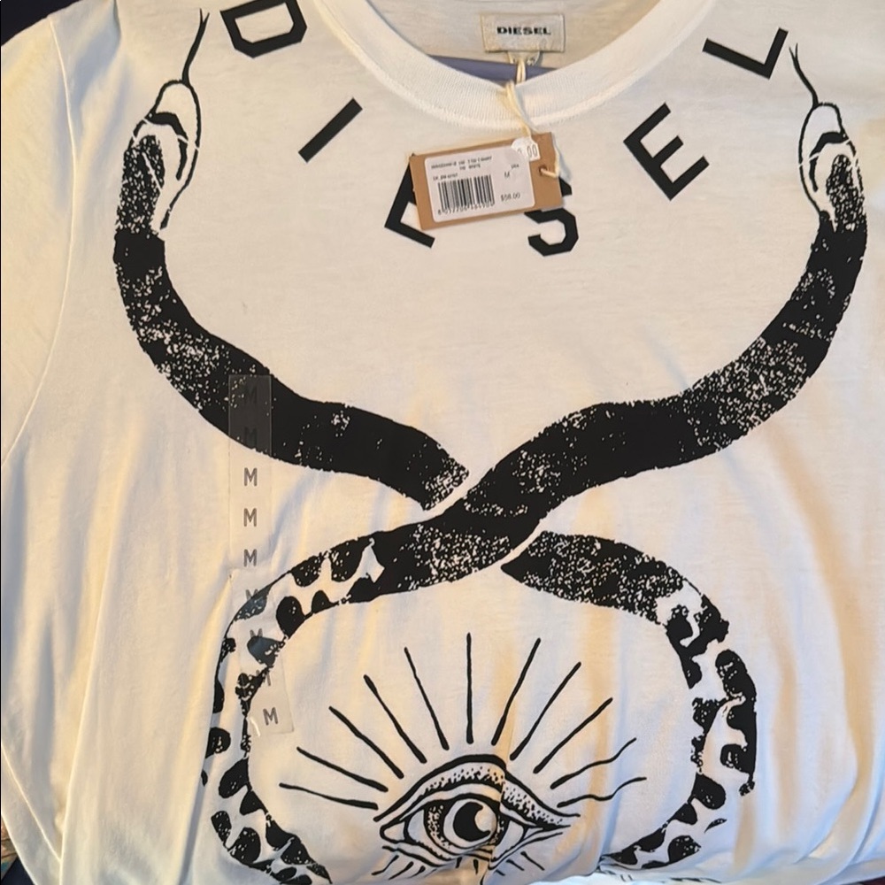 Diesel White and Black Graphic Tee